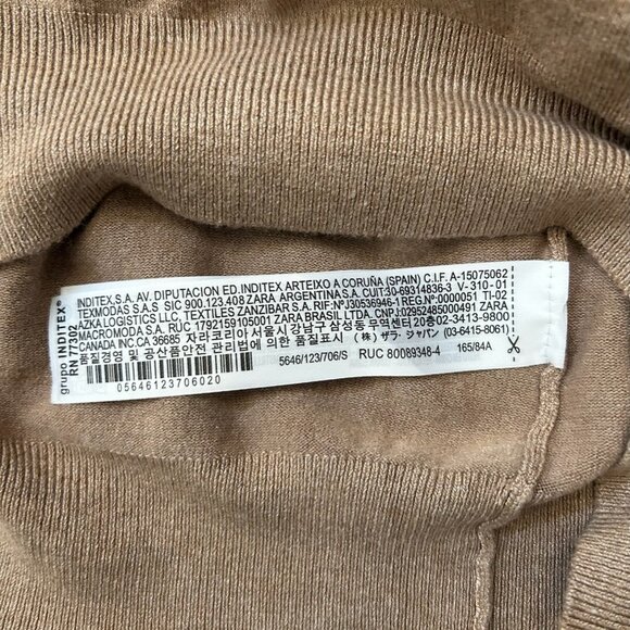 New Zara Tan Basic Knit Turtleneck Sweater Gold Sleeve Buttons Size S - Picture 10 of 12
